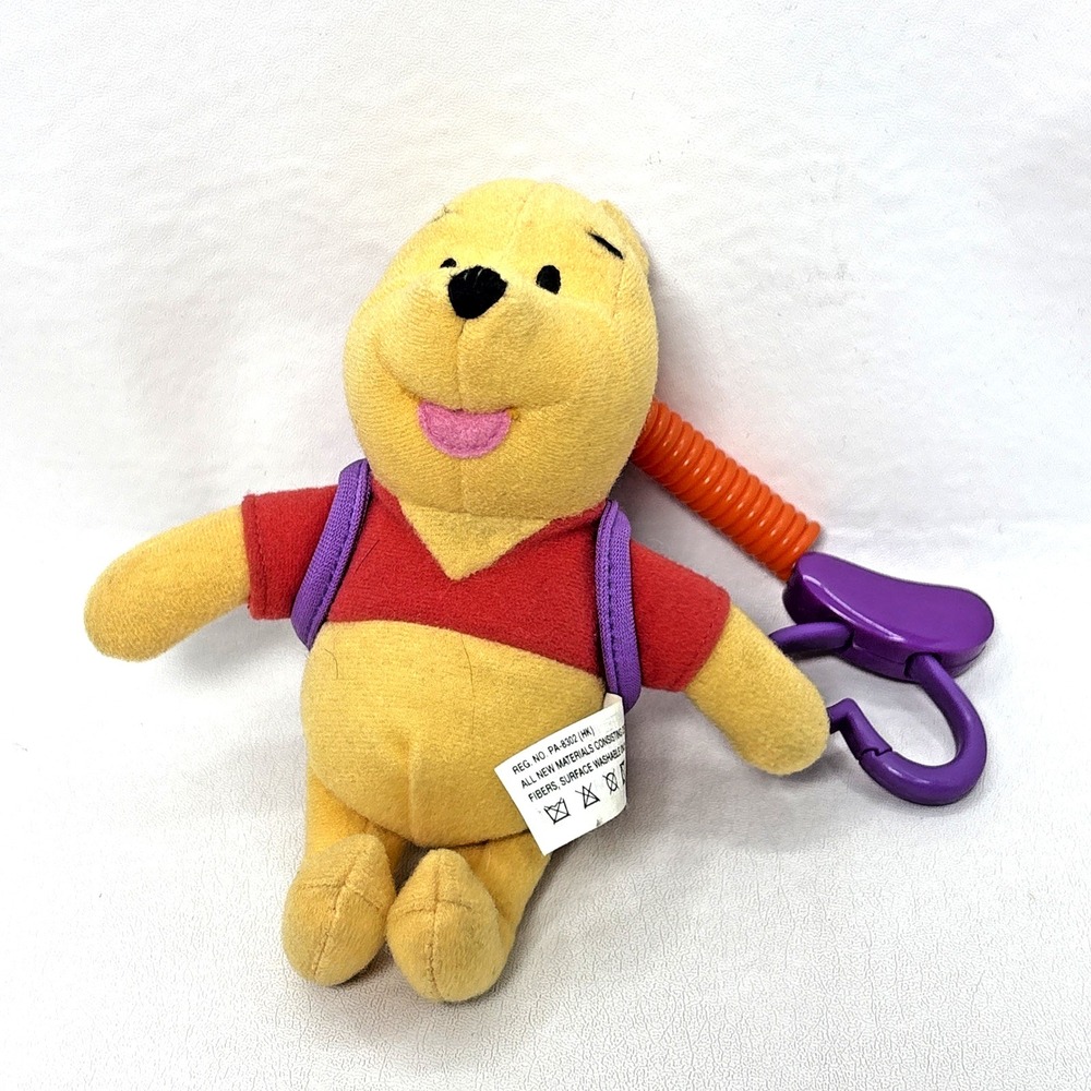 Vintage 90s Talking Winnie the Pooh Yellow Purple Backpack Clip On‎ Plushie 6"